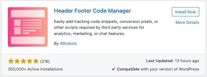 Screenshot of Header Footer Code Manager